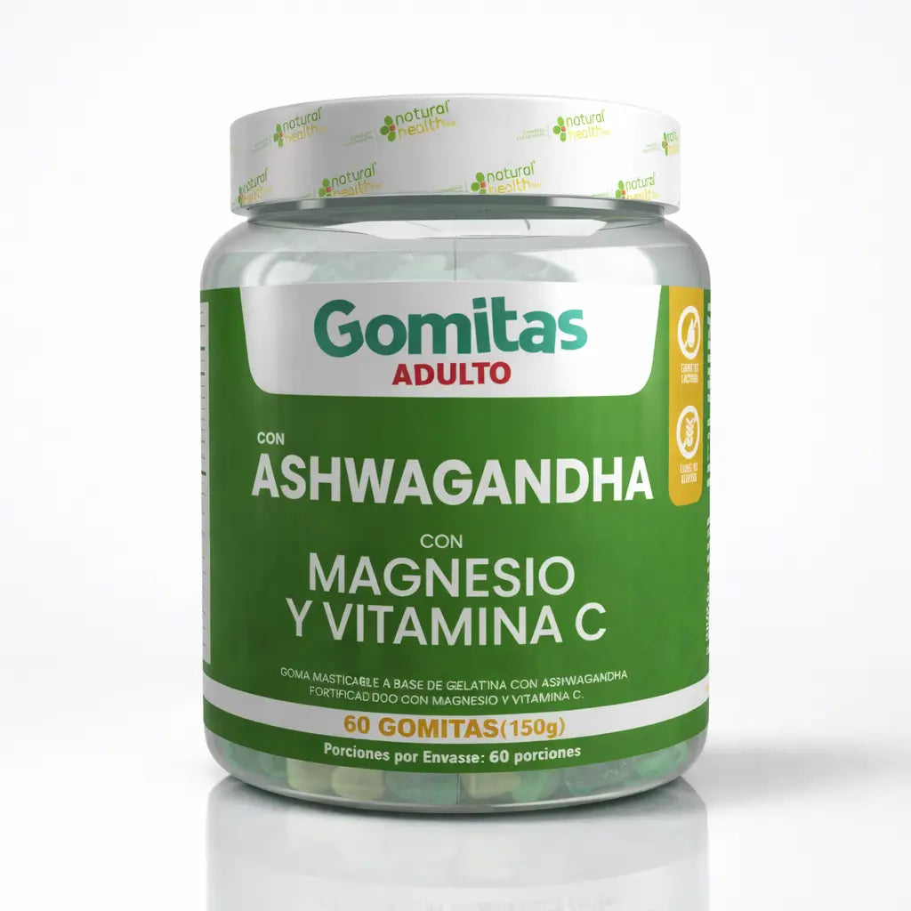 Apoya tu bienestar físico y mental, reduce el estrés, la ansiedad, mejora el sueño, la relajación y refuerza tus defensas con las gomitas para adulto con ashwagandha, magnesio y vitamina C (x60)