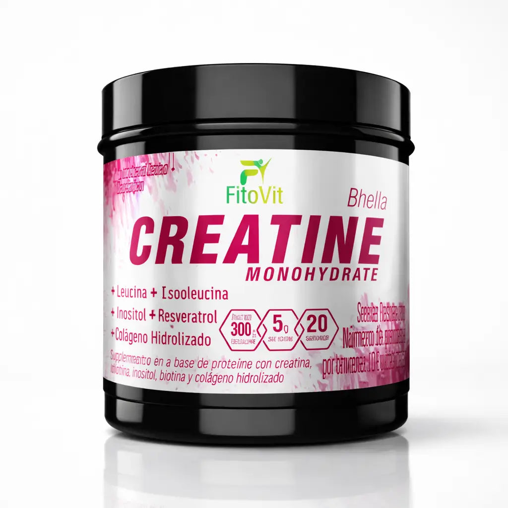 Potencia tu rendimiento físico, apoya el aumento de tu fuerza y recuperación muscular, contribuye al cuidado de tu piel, cabello y uñas con el suplemento en polvo Bhella Creatine Monohydrate de Fitovit (300 g)