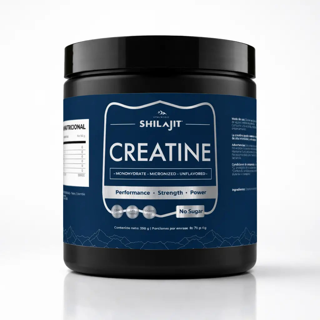 Incrementa tu masa muscular, aumenta tu energía y fuerza en entrenamientos intensos, mejora tu rendimiento físico con el suplemento avanzado Shilajit Creatine de Vitalworld (350 g)