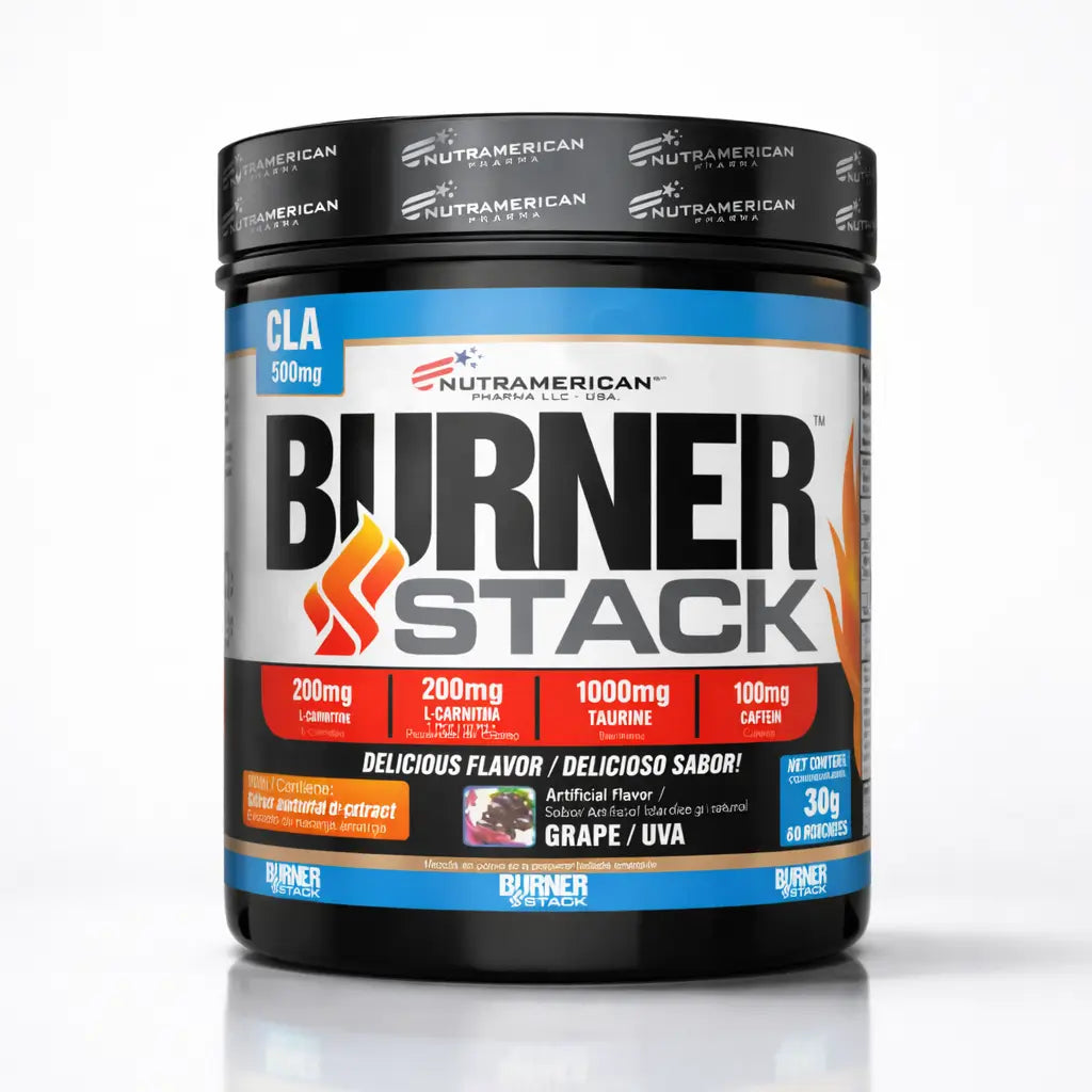 Apoyar la pérdida de grasa, aumenta la energía, ayuda a acelerar tu metabolismo, controla tu apetito y mejora la oxidación de grasas con el suplemento en polvo Burner Stack de Nutreamerican(60 servicios)