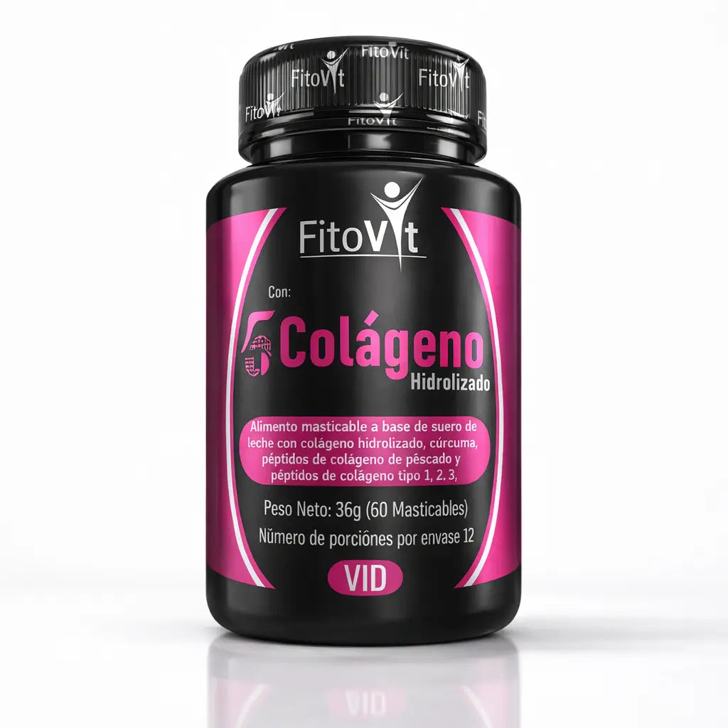 Fortalece tu piel, cabello, uñas y articulaciones de forma natural con las tabletas masticables 5 Colágeno hidrolizado de Fitovit (x60)