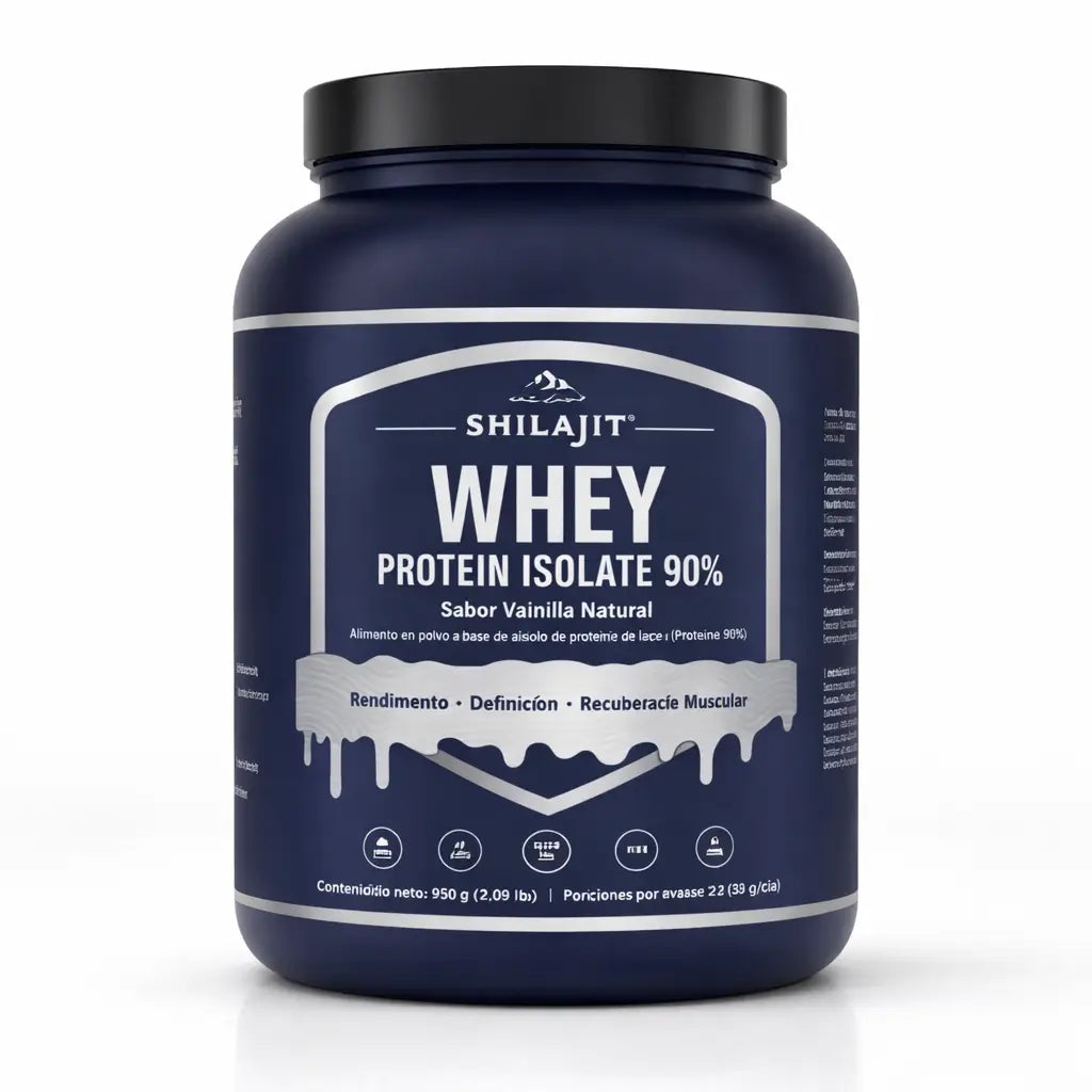 Acelera tu crecimiento muscular, maximiza tu recuperación post-ejercicio, optimiza la definición y tu rendimiento físico con la proteína Shilajit Whey Protein Isolate 90% de Vitalworld (900 g)